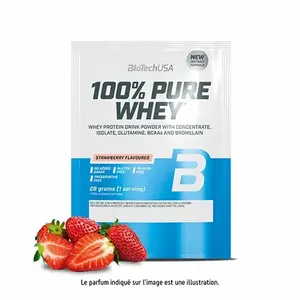 50 pacotes de proteína de soro de leite 100% pura Biotech USA - Fraise - 28g image-0