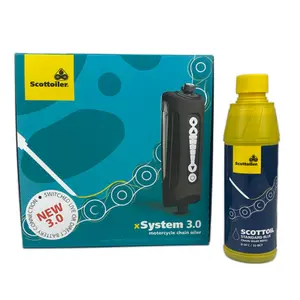 Elektrische kettingsmeer + biologisch afbreekbare all-weather lubricant Scottoiler xSystem 3.0
