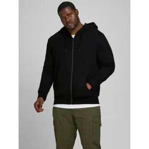 Hooded zip sweatshirt large size Jack & Jones Basic Noir image-1