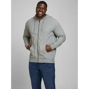 Hooded zip sweatshirt large size Jack & Jones Basic Gris image-1