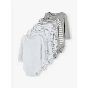 Set of 5 long sleeve baby bodysuits Name it Nuages image-1