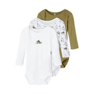 Pack of 3 long sleeve bodysuits Name it Loden Dino image-0