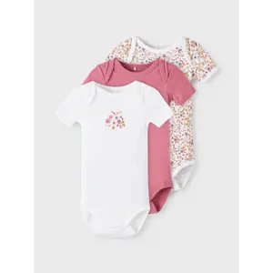 Set of 3 baby girl bodysuits Name it Rose Wine Flower image-4