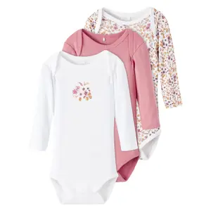 Pack of 3 long sleeve bodysuits Name it Wine Flower image-0