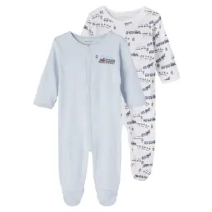 Set of 2 baby boy pajamas Name it Nightsuit Heather Train image-0