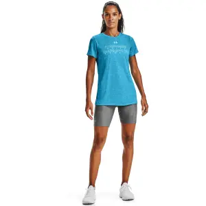 Camiseta de mujer Under Armour à manches courtes Tech Twist Graphic Wordmark image-1