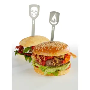 Set van 2 hamburgerprikkers - schedel en gekruiste botten + vlam Gefu Torro image-2