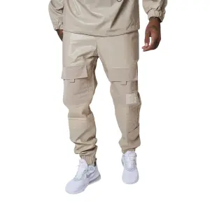 Joggingbroek van nepleer met doorgestikte inzetstukken Project X Paris image-0