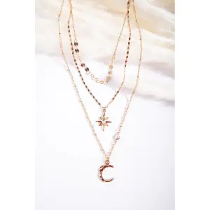 Women's Multi-Layer Necklace Set with Moon and Star Pendants 24 Colours image-1