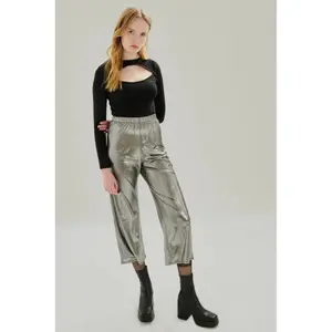 Metallic Plisserad Byxa Dam 24 Colours image-1