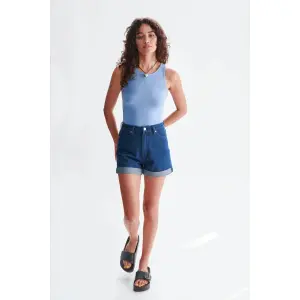 Women's Denim Shorts with Rolled Hem 24 Colours image-4