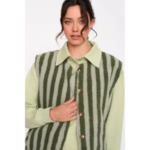 Striped Sleeveless Plush Cardigan Women 24 Colours image-2