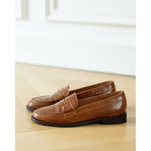 Mocassins femininas Bons Baisers de Paname Gisèle-Croco Cognac image-0