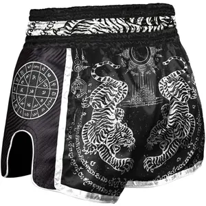 Thai boxing shorts 8 Weapons Carbon Sak Yant Tigers image-1