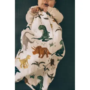 Lightweight baby sleeping bag in cotton muslin Little Unicorn Dino Friends image-3