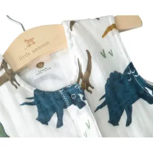 Lightweight baby sleeping bag in cotton muslin Little Unicorn Dino Friends image-4