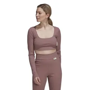 Camiseta corta de canalé para mujer adidas Studio Lounge image-3