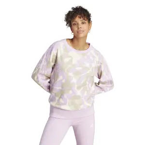 Dames fleece sweatshirt met 3 strepen en grafische bloemen adidas image-1
