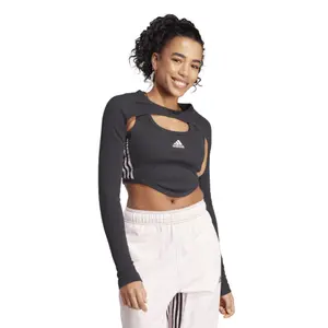 Tailliertes T-Shirt mit abnehmbaren Ärmeln Frau adidas Dance 3-Stripes image-0