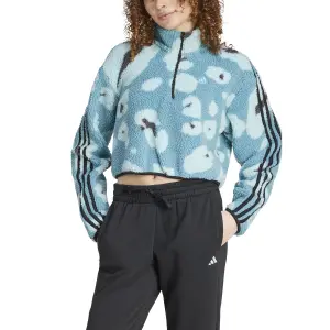 Vrouwelijke crop kwart rits fleece adidas Essentials 3-Stripes image-3