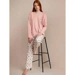 Pigiama top maniche lunghe e pantaloni alto maniche lunghe e pantaloni donna Admas Dots And Flowers image-3