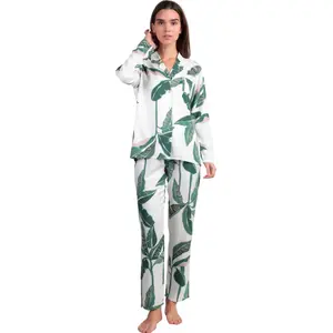 Langarm-Pyjama-Blusenshirt und Hose Damen Admas Luxury Leaves image-0