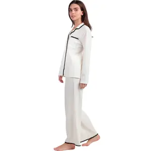 Pyjamaset långärmad skjorta och vida byxor för dam Admas image-2