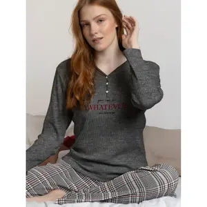 Women's Long Sleeve Top and Long Trousers Pyjama Admas Houndstooth image-3