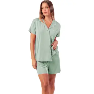 Short Sleeve Pajama Top and Shorts Women Admas Classic Summer image-0
