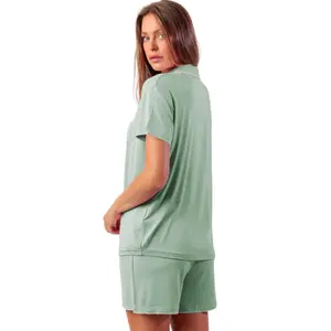 Short Sleeve Pajama Top and Shorts Women Admas Classic Summer image-1