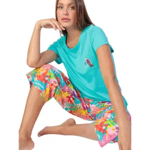 Women's Pyjama T-Shirt and Palazzo Trousers Admas Tropical Summer image-3