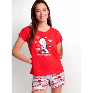 Pyjamaset T-shirt och shorts för dam Admas Love Valentines Peanuts image-2