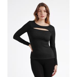 Camiseta de manga larga caliente con abertura acanalada para mujer Admas image-1