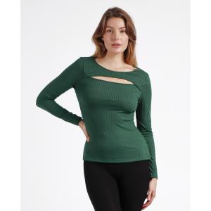 Camiseta de manga larga caliente con abertura acanalada para mujer Admas image-1