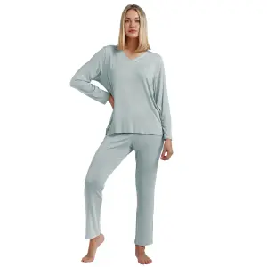 Pyjama manches longues en bande de satin femme Admas Classic image-0