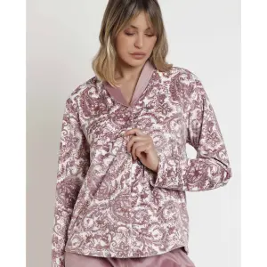 Velours lange mouw open pyjama voor dames Admas Classic image-3