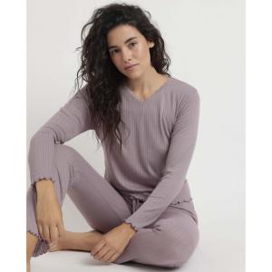 Pigiama a maniche lunghe con colletto a V a coste donna Admas Soft image-3