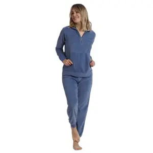 Pijama com mangas longas e zipper em veludo corduroy feminino Admas Home image-0
