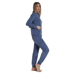 Pijama com mangas longas e zipper em veludo corduroy feminino Admas Home image-1