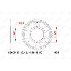 Rear steel motorcycle sprocket Afam 525 39 dents image-0