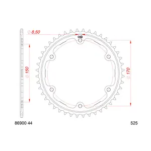 Rear steel motorcycle sprocket Afam 525 44 dents image-0
