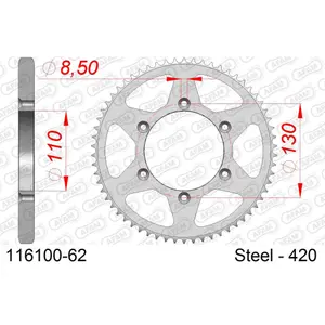 Steel sprocket Afam 420 62 dents image-0