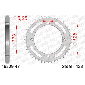 Steel sprocket Afam 428 47 dents image-0