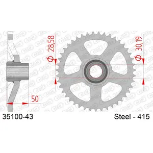 Πινιόν πίσω από χάλυβα για μοτοσικλέτα Afam 415 43 dents image-0