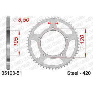 Πινιόν πίσω από χάλυβα για μοτοσικλέτα Afam 420 51 dents image-0
