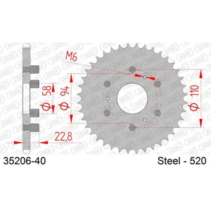 Πινιόν πίσω από χάλυβα για μοτοσικλέτα Afam 520 40 dents image-0