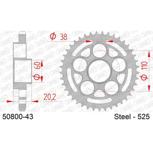 Πινιόν πίσω από χάλυβα για μοτοσικλέτα Afam 525 43 dents image-0