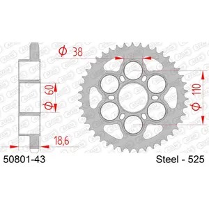 Πινιόν πίσω από χάλυβα για μοτοσικλέτα Afam 525 43 dents image-0