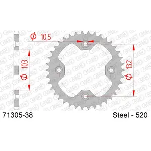 Rear steel motorcycle sprocket Afam 520 38 dents image-0