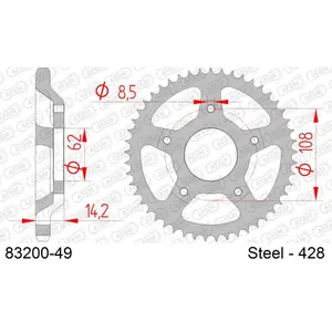 Rear steel motorcycle sprocket Afam 428 49 dents image-0